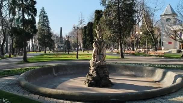 View Copou Park Iasi Romania Fountain Alleys Bare Trees Green — Stock Video