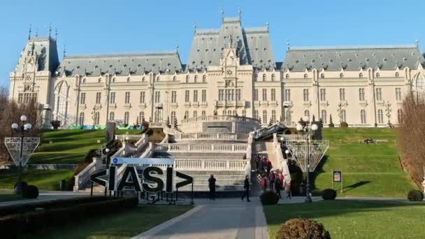 Iasi Romania December 2021 View Palace Culture Exterior Square Stairs — Stock Video