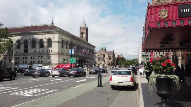 Boston Eua Setembro 2019 Streetscape Downtown Biblioteca Pública Igreja Velha — Vídeo de Stock