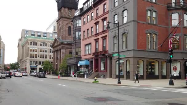 Boston Usa September 2019 Streetscape Downtown Building Made Traditional Style — Stock Video