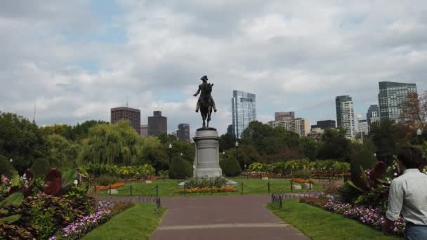 Boston Usa September 2019 Paardensportstandbeeld Van George Washington Public Garden — Stockvideo