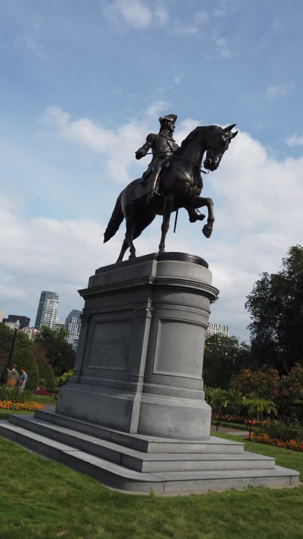 Boston Usa September 2019 Equestrian Statue George Washington Public Garden — Stock Video