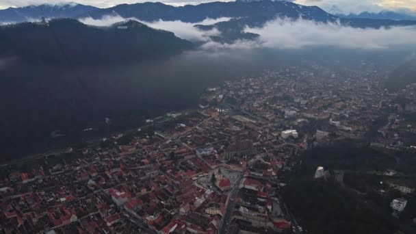 Veduta Aerea Drone Brasov Inverno Romania Centro Storico Edifici Residenziali — Video Stock
