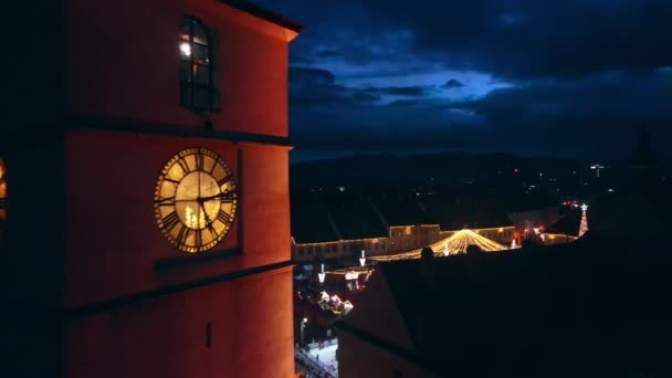 Sibiu Románia December 2021 Légi Felvétel Nagytérről Nagyszebenben Éjszaka Románia — Stock videók