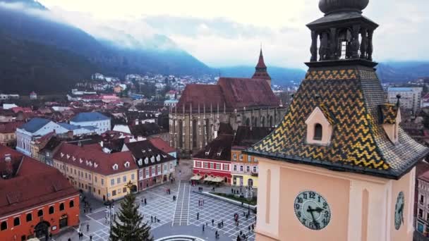 Brasov Rumania Diciembre 2021 Vista Aérea Drones Plaza Del Consejo — Vídeo de stock