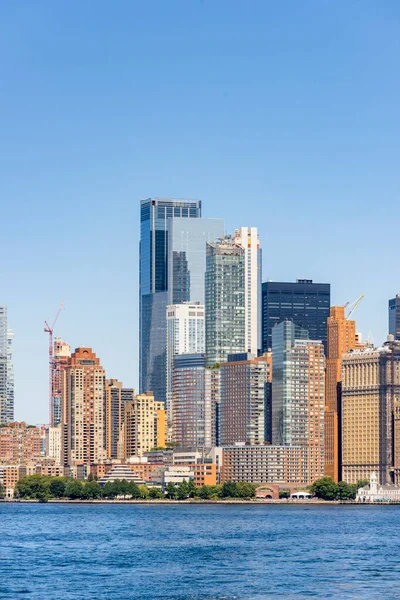 Paisaje Urbano Manhattan Desde Ferry Nueva York Rascacielos Múltiples Centro — Foto de Stock