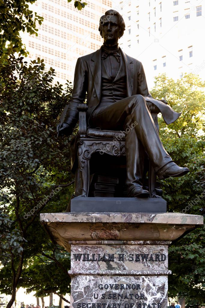 William Henry Seward Monument in a park near the Flatiron Building in New York downtown, USA