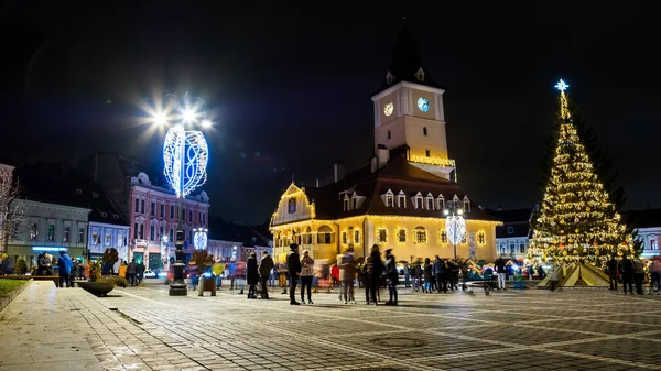 Brasov Romania Δεκεμβριοσ 2021 Παλιά Κεντρική Πλατεία Της Πόλης Την — Φωτογραφία Αρχείου