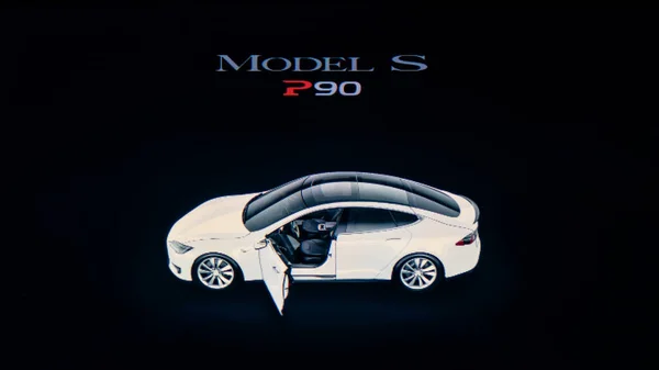Chisinau Moldova Janeiro 2022 Tesla Modelo P90 Interior Exibição Mostrando — Fotografia de Stock