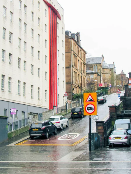Glasgow Reino Unido Febrero 2020 Paisaje Urbano Carretera Con Una —  Fotos de Stock