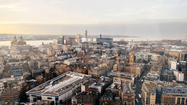 Luftaufnahme Des Liverpool Von Einem Aussichtspunkt Großbritannien Alte Und Moderne — Stockfoto