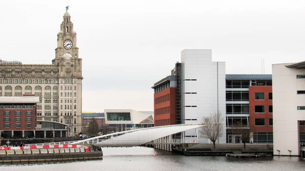 Wasserkanäle Liverpool Großbritannien Moderne Gebäude Royal Lever Building Bewölktes Wetter — Stockfoto