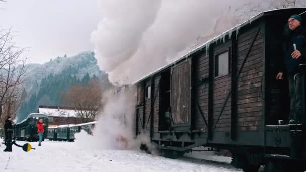 Viseu Sus Roumanie Janvier 2022 Vue Train Vapeur Mouvement Mocanita — Video