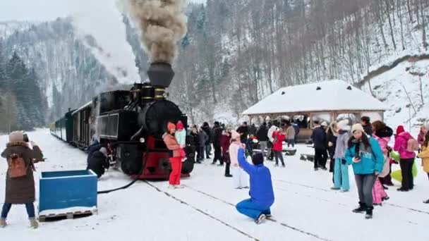 Viseu Sus Romania Hazi Ran 2022 Kışın Bir Tren Istasyonunda — Stok video