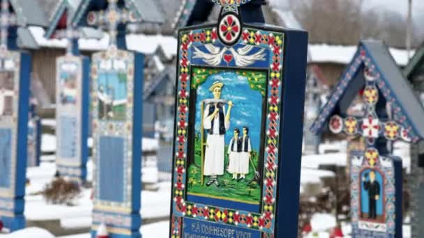 Sapanta Romania January 2022 View Tombstone Merry Cemetery Winter — 비디오