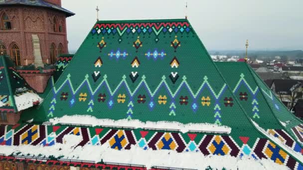 Vista Aérea Cemitério Merry Sapanta Inverno Romênia Igreja Exterior Neve — Vídeo de Stock