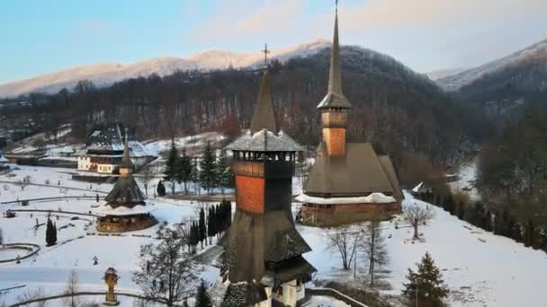 Veduta Aerea Drone Del Monastero Barsana Romania Chiesa Principale Altri — Video Stock