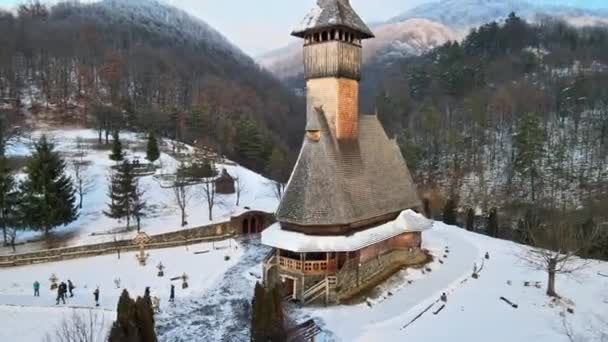 Romanya Daki Barsana Manastırı Nın Hava Aracı Görüntüsü Ana Kilise — Stok video