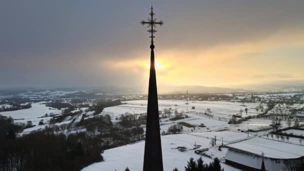 Luftaufnahme Des Peri Sapanta Klosters Winter Rumänien Hauptkirche Und Gebäude — Stockvideo