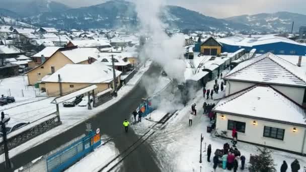 Viseu Sus Romania January 2022 Drone View Steam Train Mocanita — 비디오