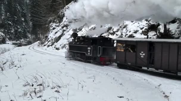 วสหภาพย โรป Sus โรมาเน มกราคม 2022 มมองโดรนทางอากาศของรถไฟไอน าเคล อนท มอคาน — วีดีโอสต็อก