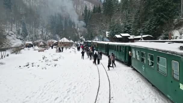 Viseu Sus Rumänien Januar 2022 Drohnenaufnahme Des Dampfzuges Mocanita Auf — Stockvideo