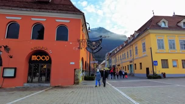 Brasov Rumänien Dezember 2021 Blick Auf Den Ratsplatz Altes Stadtzentrum — Stockvideo