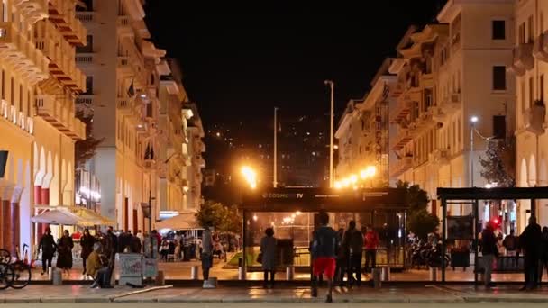 Saloniki Grecia Settembre 2020 Piazza Centrale Della Città Notte Con — Video Stock