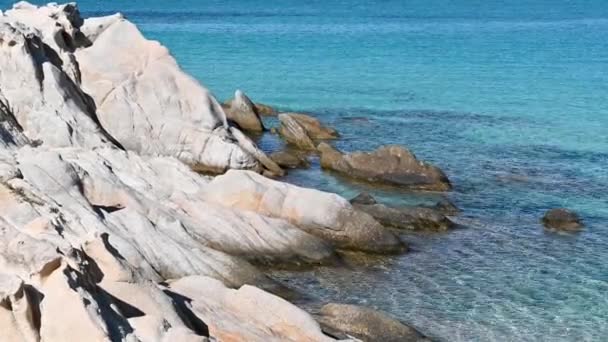 Aegean Sea Coast Greece Rocky Shore Blue Transparent Water — Stock Video