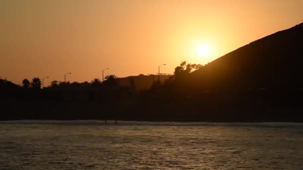 Coucher Soleil Sur Plage Los Angeles Vague Chaleur Californie Sud — Video