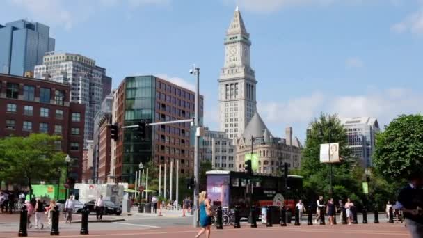 美国波士顿 2019年9月 带有海关大楼钟楼的城市景观 — 图库视频影像