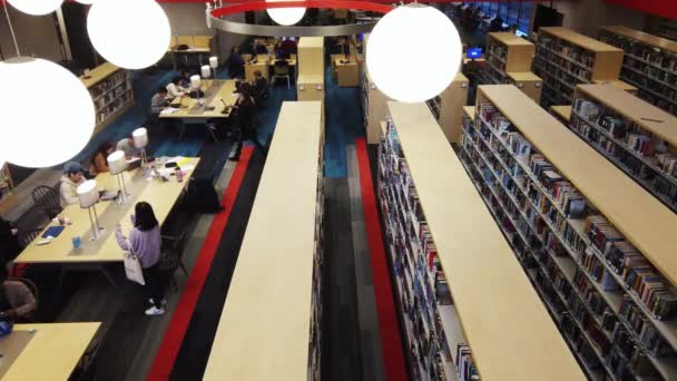 Boston Septiembre 2019 Personas Que Estudian Escritorio Una Biblioteca Luz — Vídeo de stock