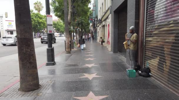 Лос Анджелес Сша Сентябрь 2019 Уличная Сцена Голливудской Аллеи Славы — стоковое видео