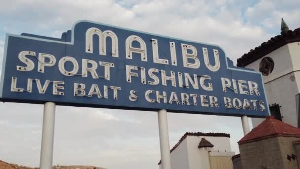 Los Angeles Usa September 2019 Shot Malibu Sport Fishing Sign — Stock Video