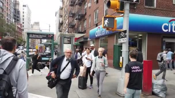 New York City United States September 2019 Wide Angle Streetscape — Stock Video