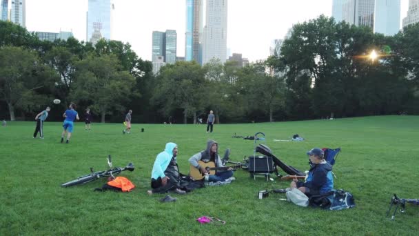 New York City Usa Październik 2019 Ludzie Siedzący Zielonej Trawie — Wideo stockowe
