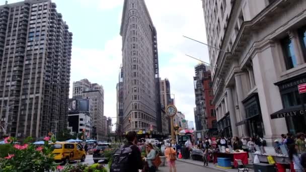 Nova Cidade Iorque Eua Setembro 2019 Peculiaridade Triangular Edifício Flatiron — Vídeo de Stock