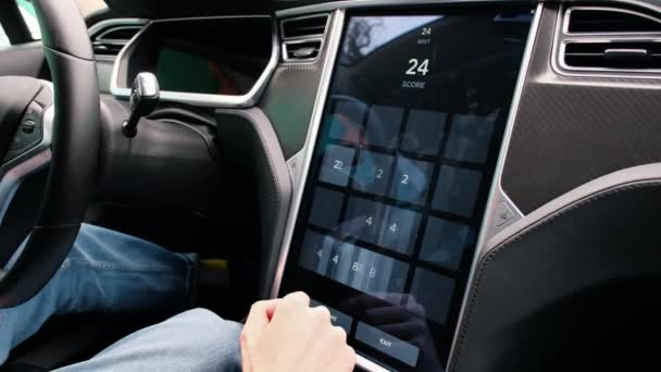Chisinau Moldova January 2022 Tesla Model P90 Interior Driver Playing — Stock Video