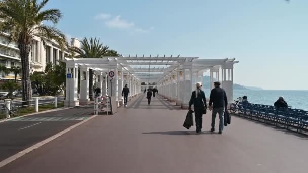 Nice France March 2022 Streetscape City 堤防の通り 歩行者 地中海沿岸 — ストック動画