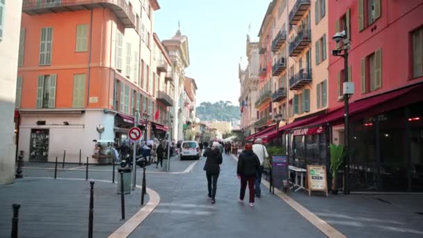 Nice Frankrike Mars 2022 Stadsbilden Reet Med Promenader Människor Och — Stockvideo