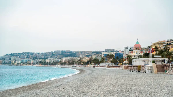 Costa Mediterranea Nizza Francia Spiaggia Vuota Sera — Foto Stock