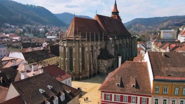 Brasov Romania April 2022 Aerial Drone View Black Church Old — Stock Video