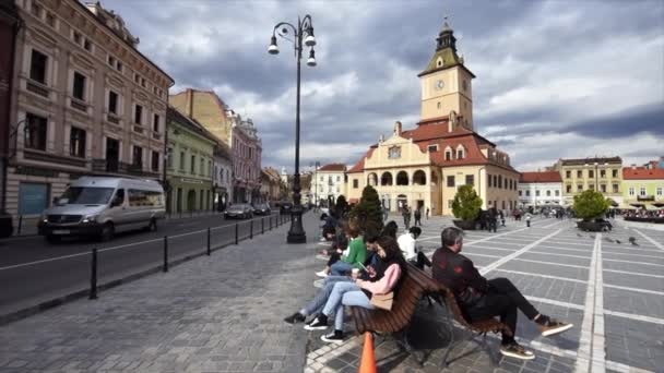 Brasov Romania Aprile 2022 Veduta Della Piazza Del Consiglio Nel — Video Stock