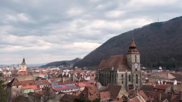 Timelapse View Old Brasov Centre Romania Black Church Old Residential — Stock Video