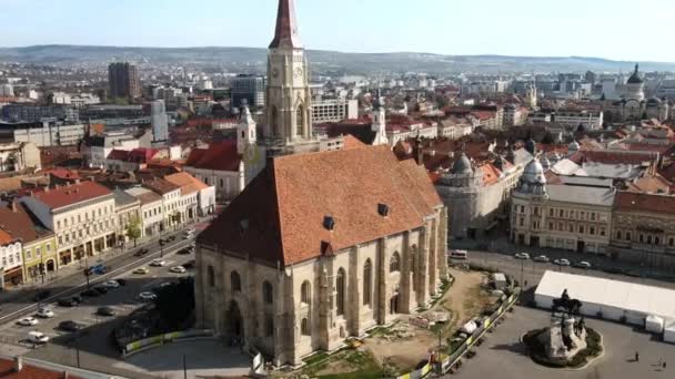 Cluj Napoca Rumunsko Duben 2022 Letecký Pohled Kostel Michala Rumunském — Stock video