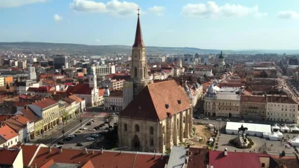 Cluj Napoca Romania April 2022 Aerial Drone View Saint Michael — Stock Video