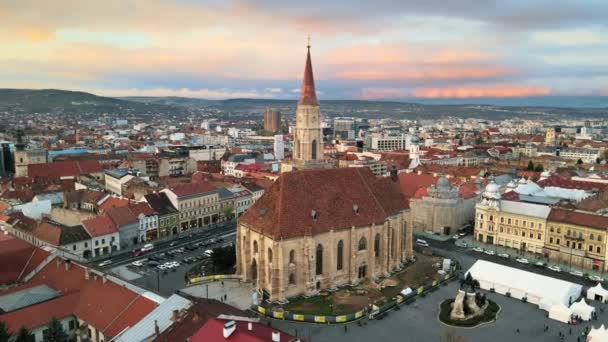 Клуж Напока Румыния Апрель 2022 Вид Беспилотного Летательного Аппарата Церковь — стоковое видео