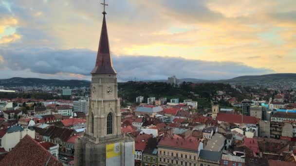 Клуж Напока Румыния Апрель 2022 Вид Беспилотного Летательного Аппарата Церковь — стоковое видео