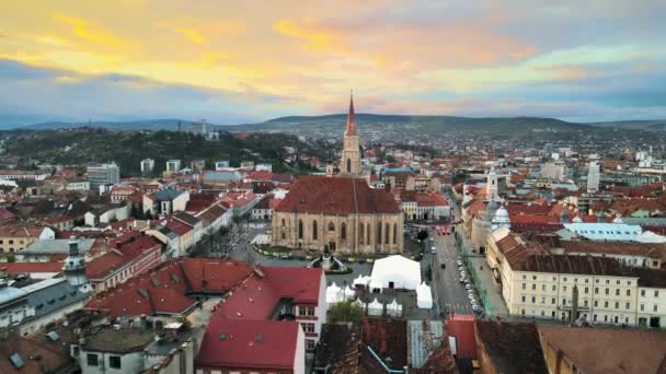 Cluj Napoca Romania April 2022 Повітряний Безпілотний Вид Церкви Святого — стокове відео