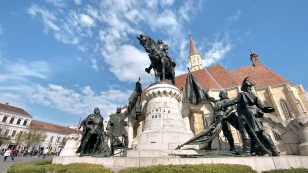 Cluj Rumunsko Duben 2022 Pouliční Krajina Centra Města Centrální Náměstí — Stock video